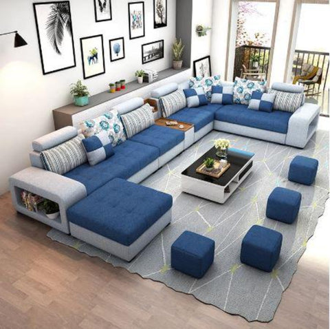 Navy Blue Stylish Sectional Fabric Sofa | My Aashis