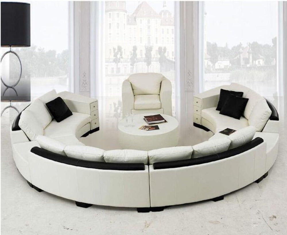Modern Curved Top Grain Round Leather Sofa Living Room My Aashis