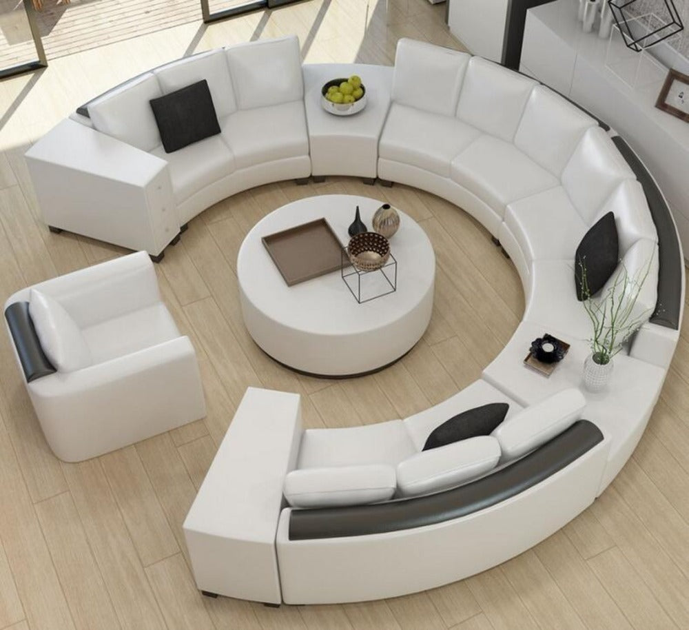 Modern Curved Top Grain Round Leather Sofa Living Room | My Aashis