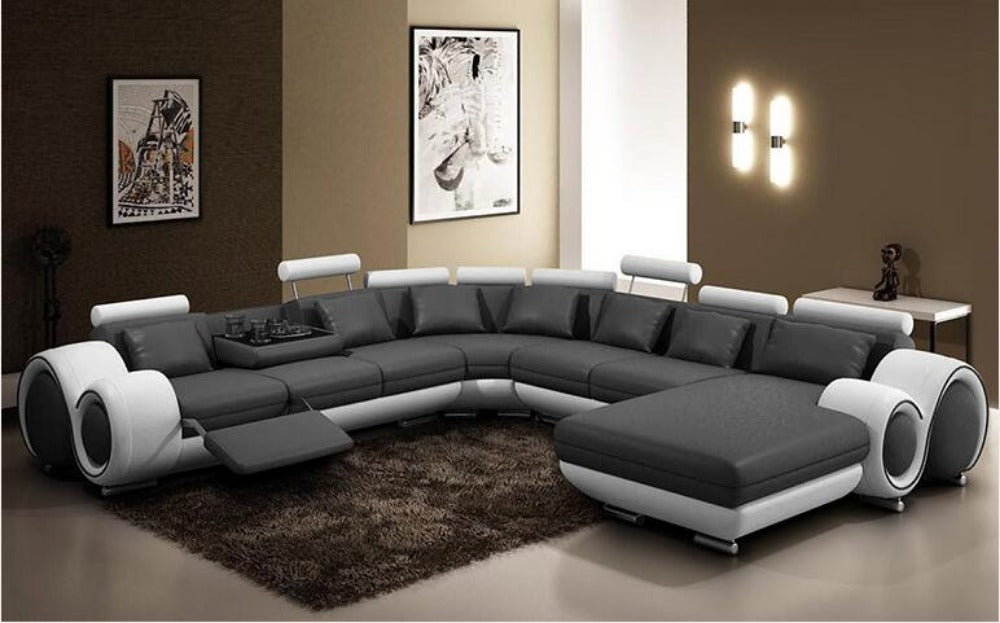 genuine leather sofa l shaped lounge with chaise