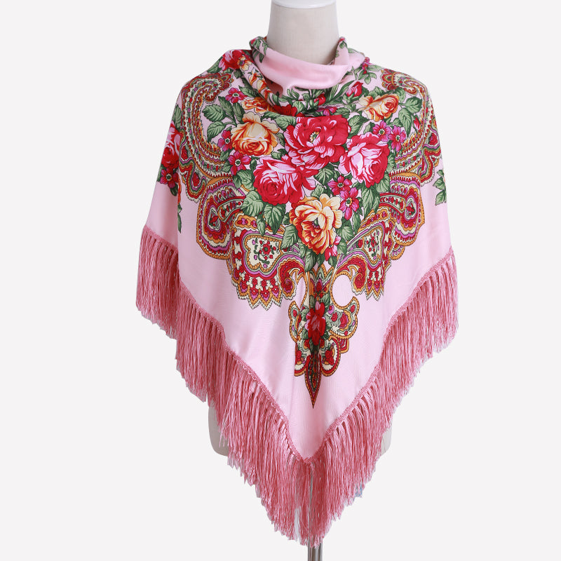 Ethnic Style Cotton Flower Pattern Print Scarf Russian Tassel Winter ...