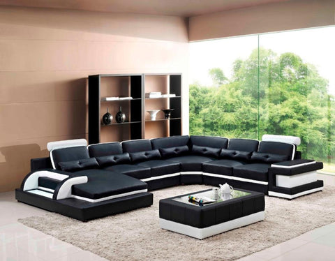 Modern U Shaped Corner Leather Sofa With Led | My Aashis