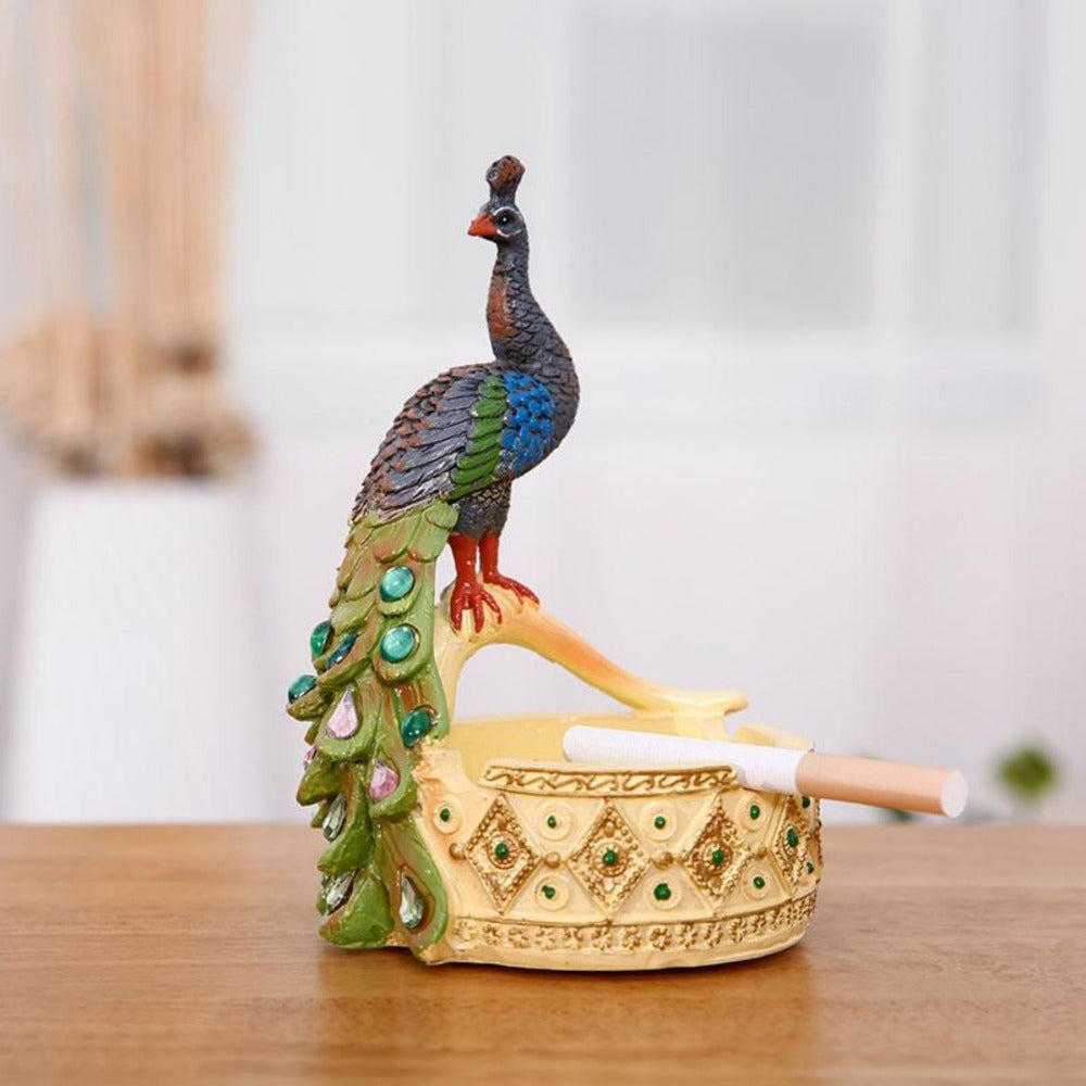 Colorful Ashtray Peacock Resin Statues For Decoration | My Aashis