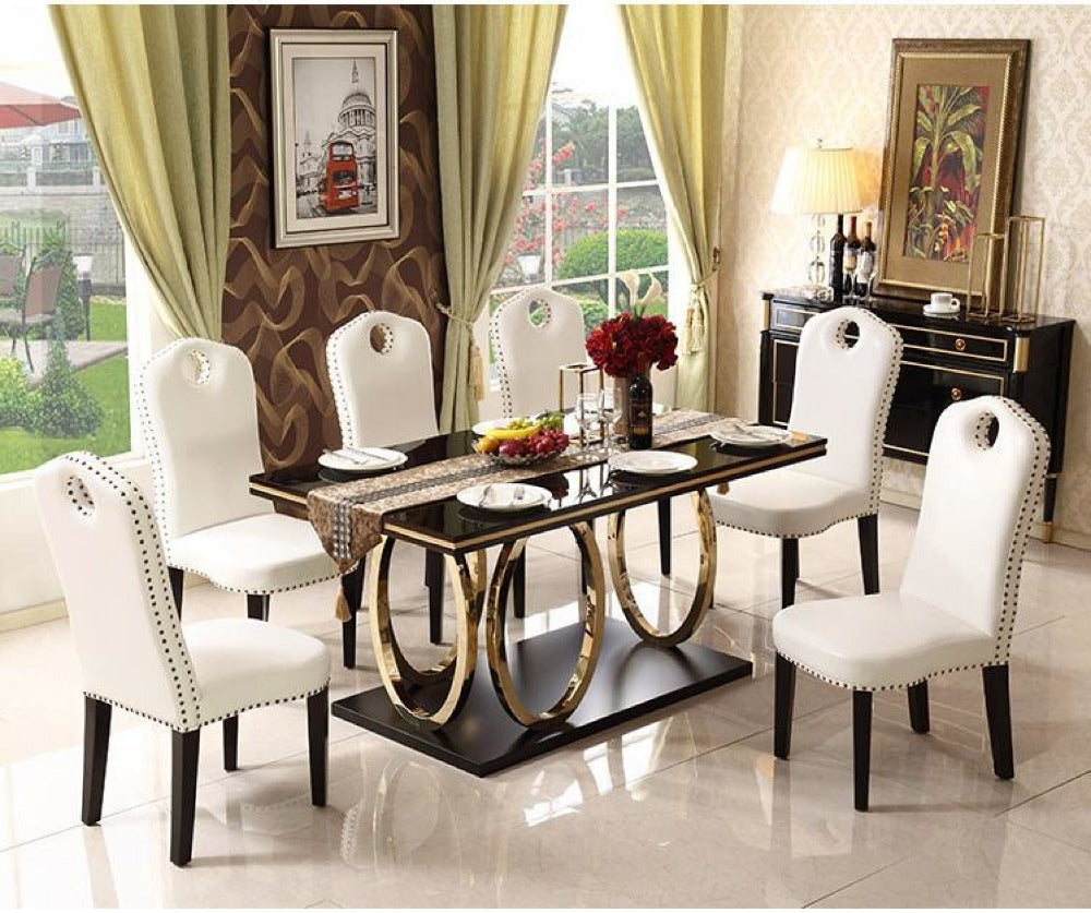 Luxury Black & Gold Finish Marble Dining Table Set | My Aashis