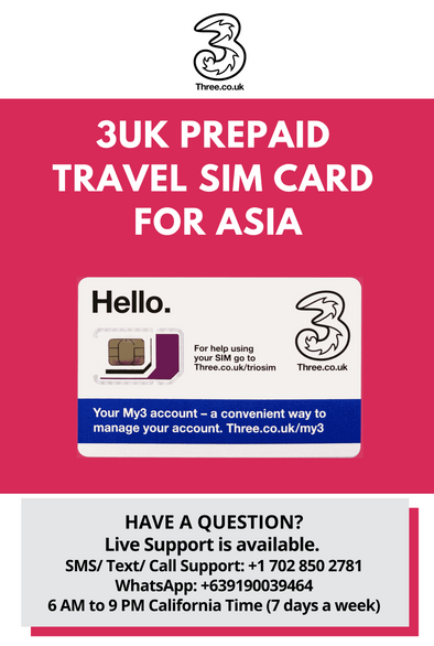 Asia Prepaid Travel SIM Card by 3UK with 12GB Data only for 30 Days - BigTravelStore