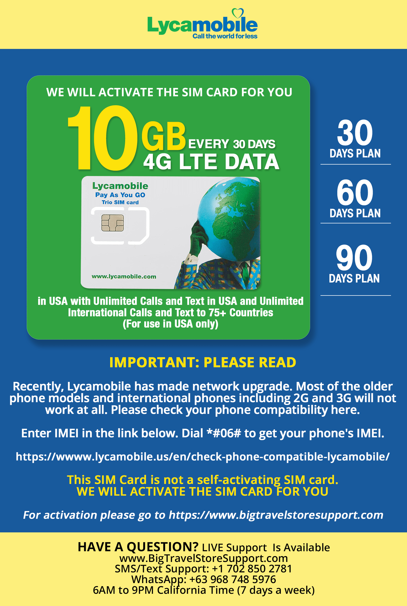 Card LYCA 5GB Data with Unlimited Calls Text for 120 – BigTravelStore