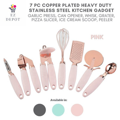 Cook with Color Stainless Steel Kitchen Gadget 7 Piece Set, Whisk, Garlic  Press, Pizza Cutter, Pink 