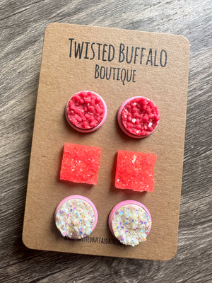 Pink Taffy Collection {ROUND} Druzy 12mm Earrings Set - Twisted Buffalo Boutique