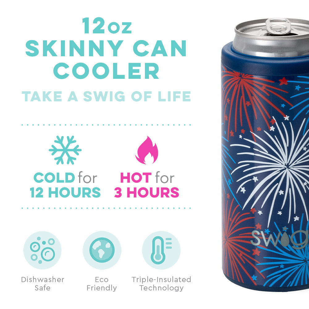 SWIG {SWIRLED PEACE} Rainbow Tie Dye Skinny Insulated Stainless Steel Can  Cooler (12 oz.)