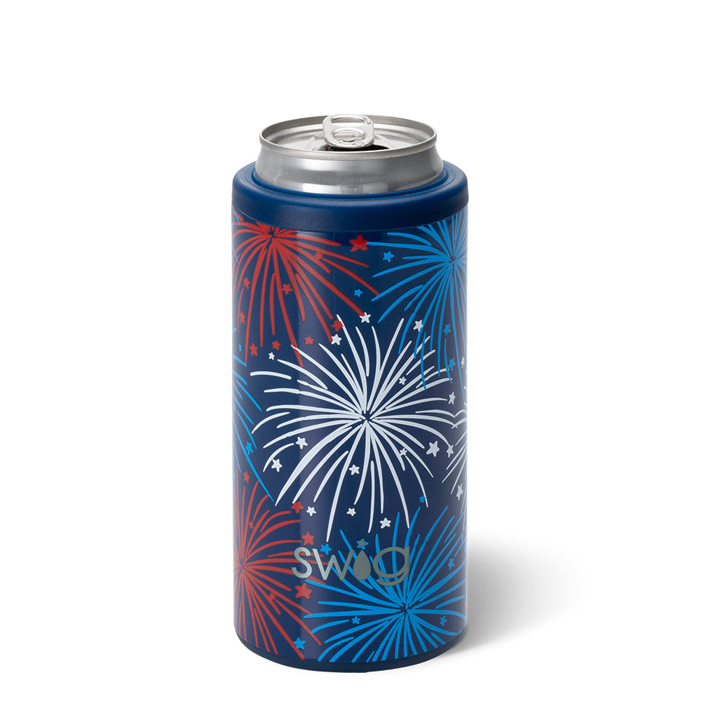 SWIG {SWIRLED PEACE} Rainbow Tie Dye Skinny Insulated Stainless Steel Can  Cooler (12 oz.)