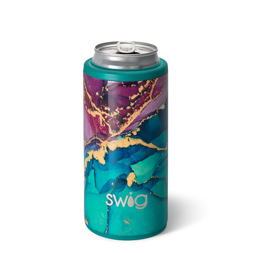 SWIG {SWIRLED PEACE} Rainbow Tie Dye Skinny Insulated Stainless Steel Can  Cooler (12 oz.)