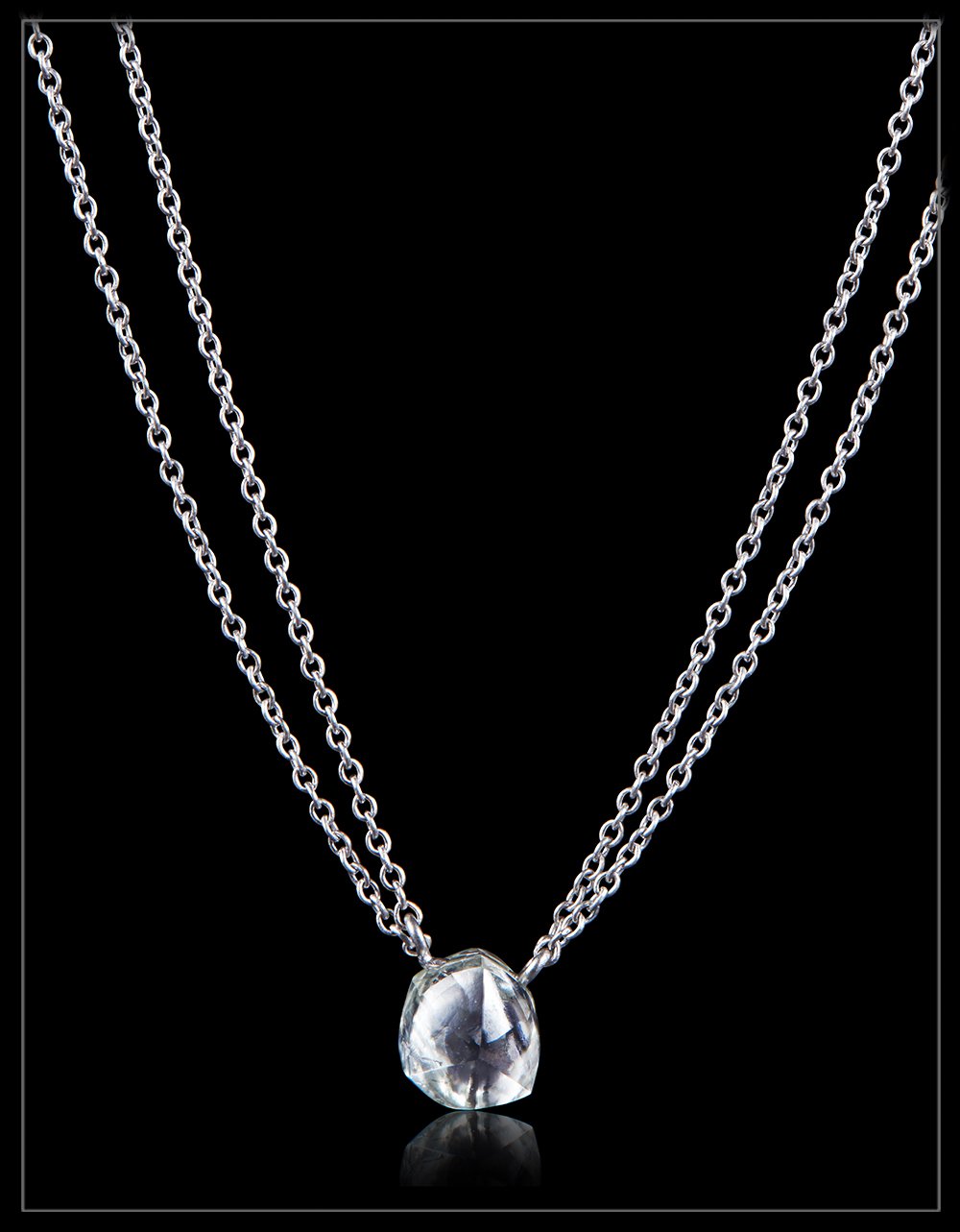 14K Gold Floating Emerald Illusion Diamond Necklace