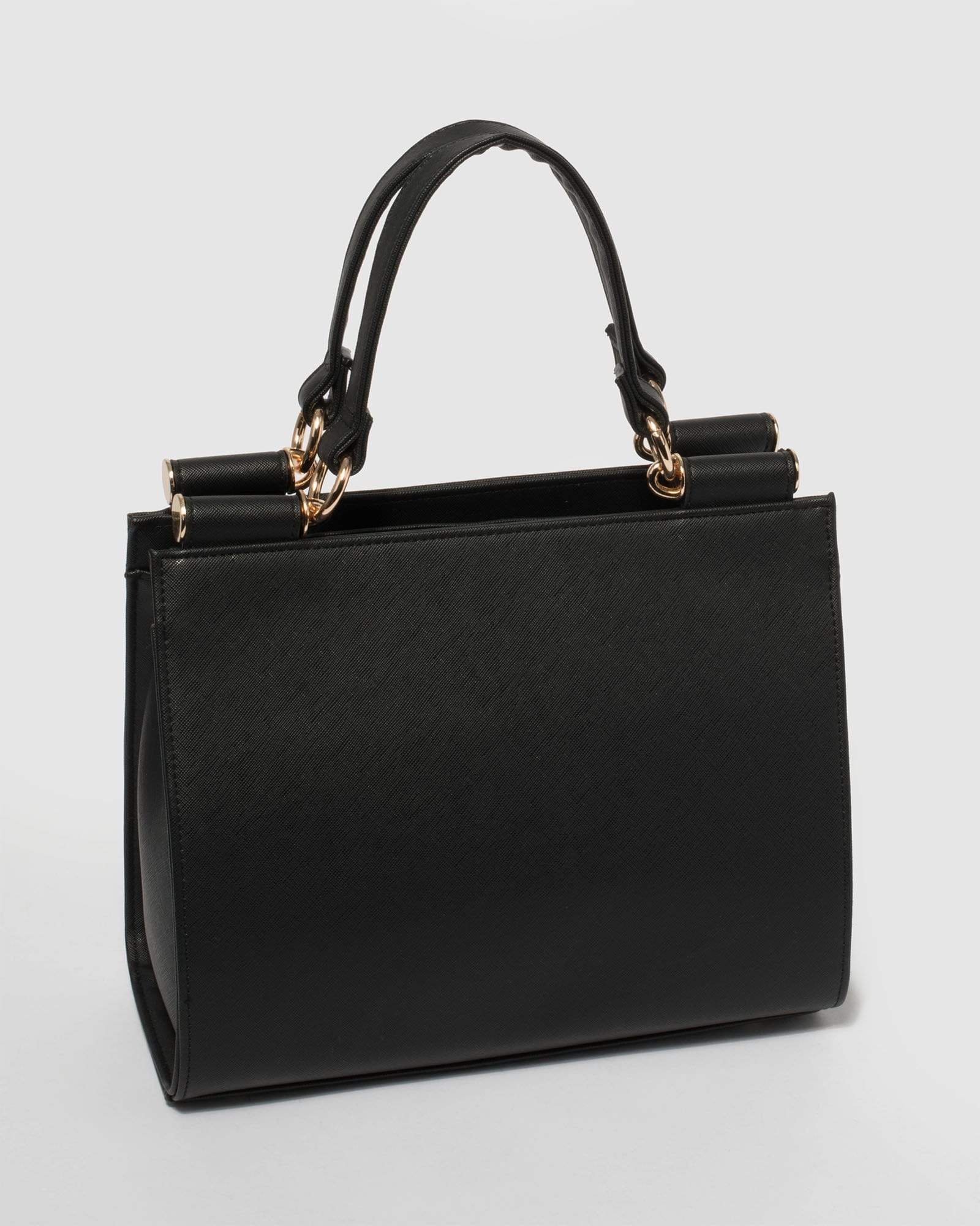 Black Stephanie Square Tote Bag With Gold Hardware – colette by colette ...