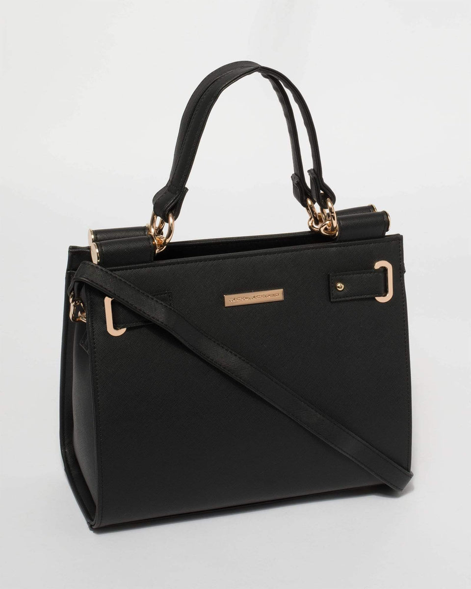 Black Stephanie Square Tote Bag With Gold Hardware – colette by colette ...