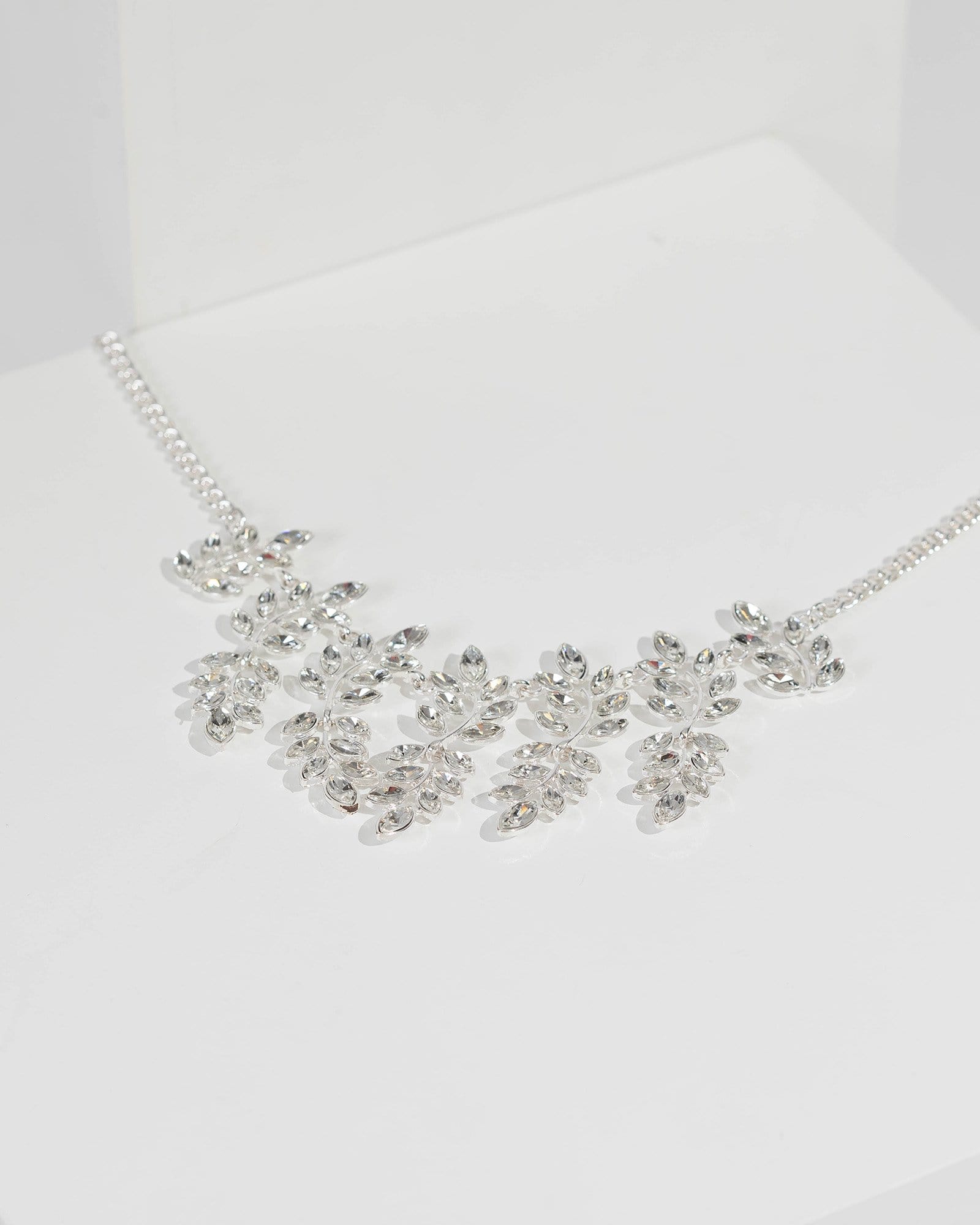 Image of Silver Crystal Leaf Drop Necklace