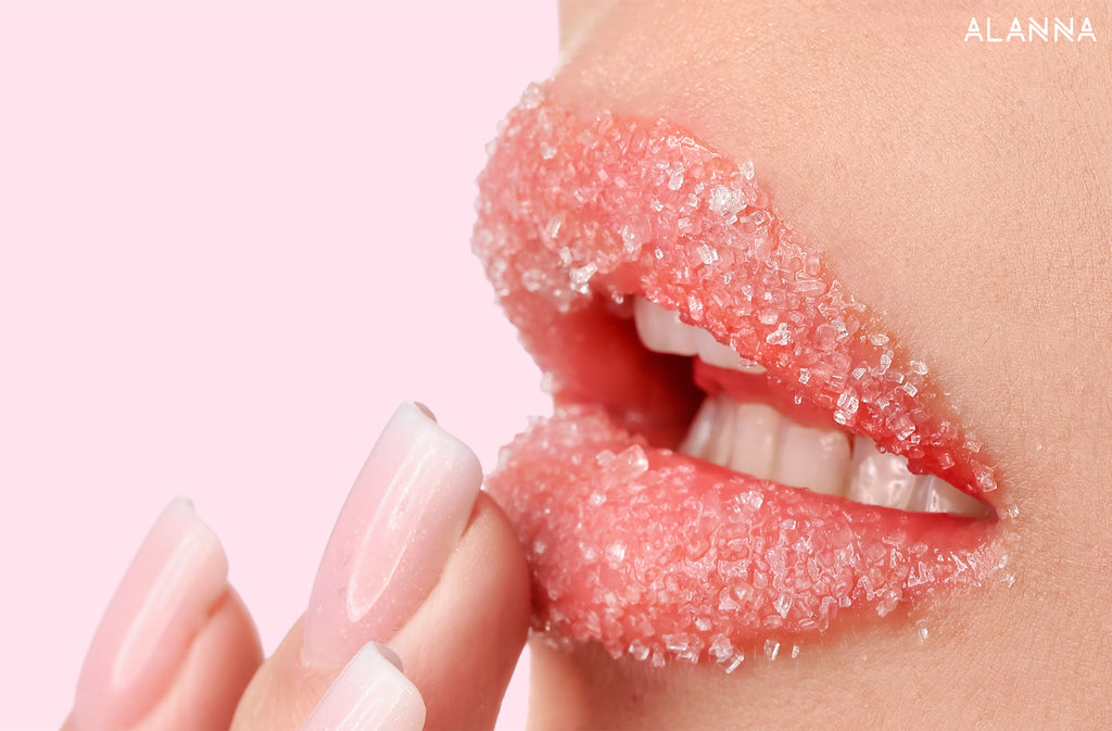 A women applying lip scrub