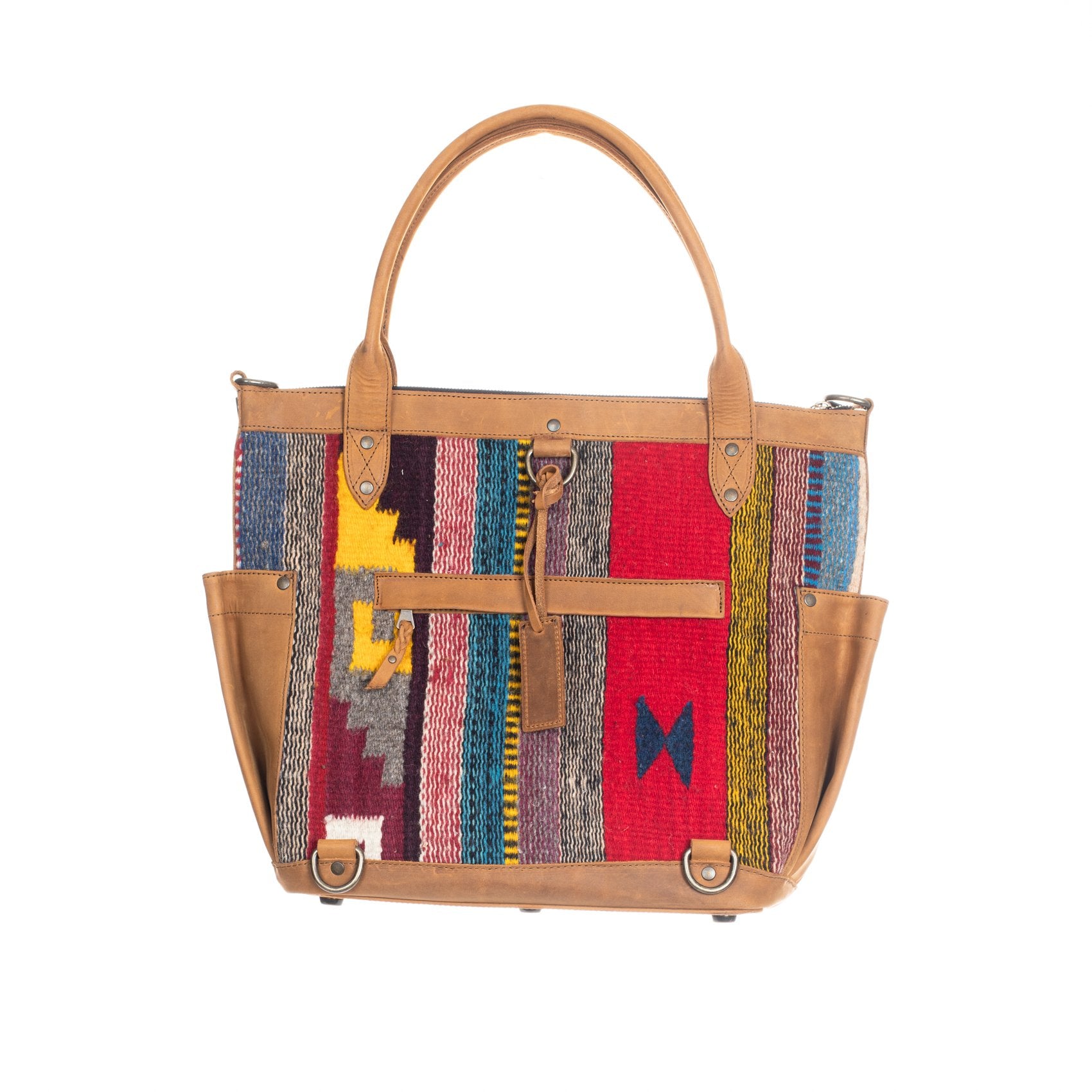 THE PERFECT BAG FULL - MEXICO COLLECTION - HANDWOVEN PANELS NO. 87726 - TOBACCO LEATHER
