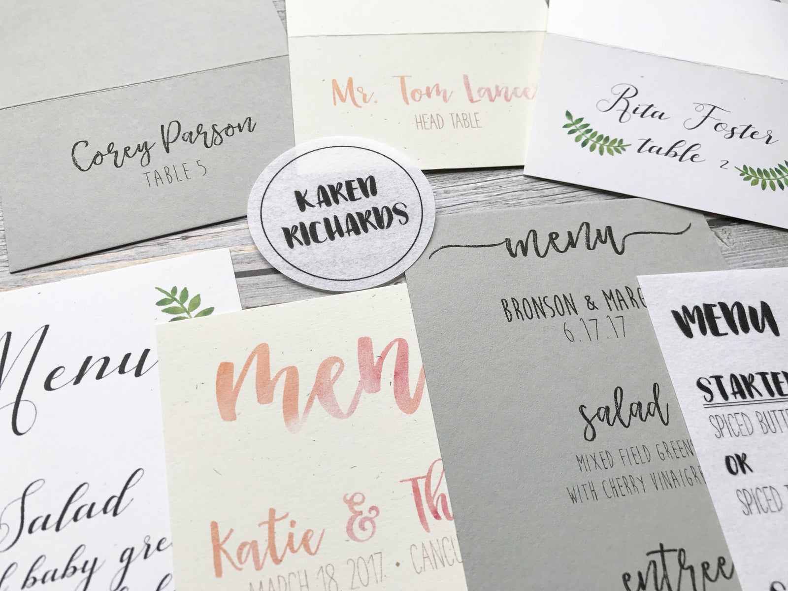 Diy Wedding Menus Place Cards Programs On Cardstock Paper How