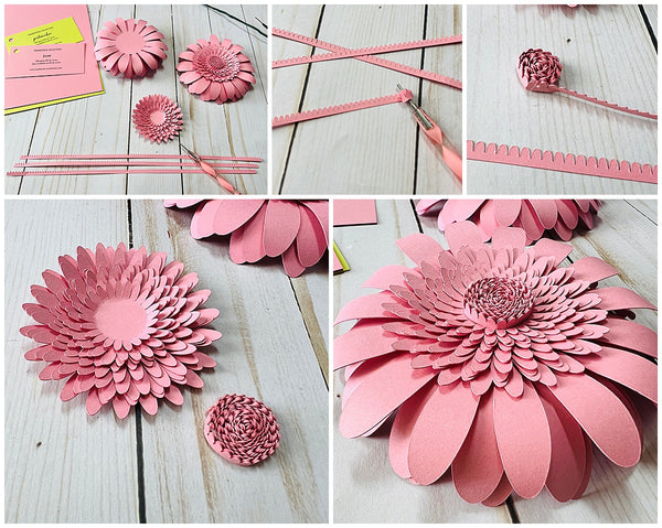 rolling paper strips to form the center of 3d paper Gerbera Daisy