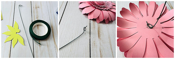 gluing floral wire to 3d paper Gerbera Daisy