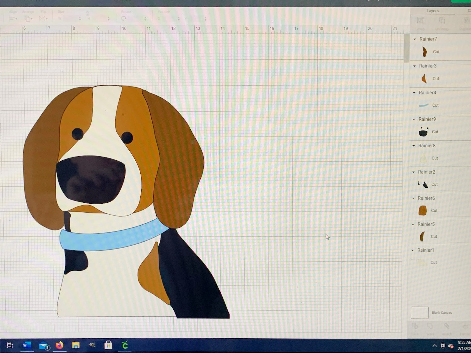 layers of dog portrait uploaded into Cricut Design Space