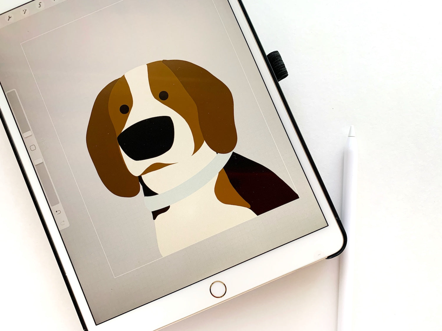 drawn dog portrait on iPad