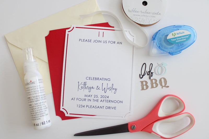 Cut pieces and supplies for I Do BBQ Party Invitation