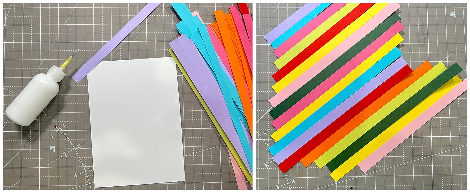 gluing paper strips to card base