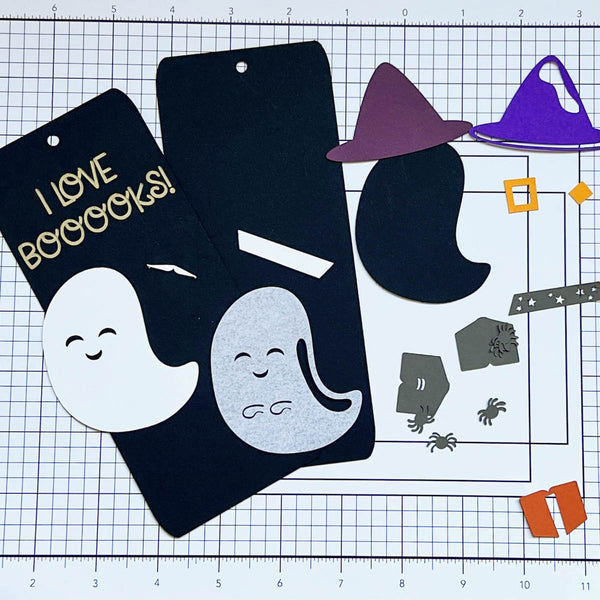 die cut ghost BOOkmark pieces