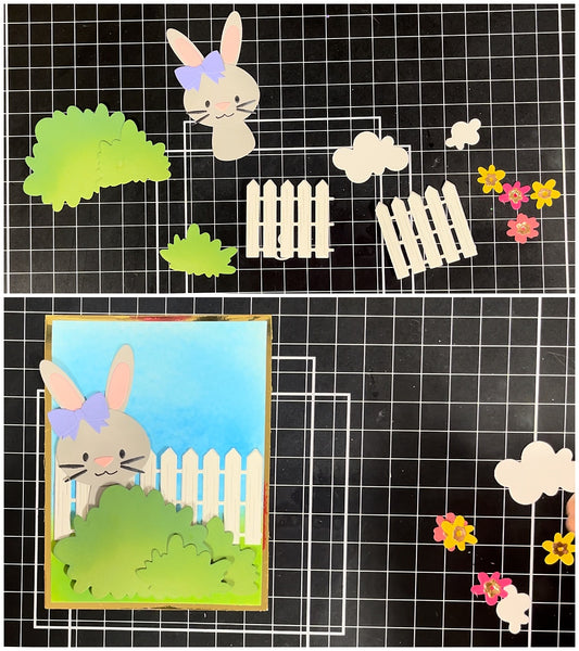 die cut pieces and assembly for cute bunny card