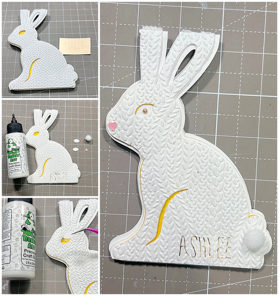 adding eyes and tail to Easter Bunny Place Cards