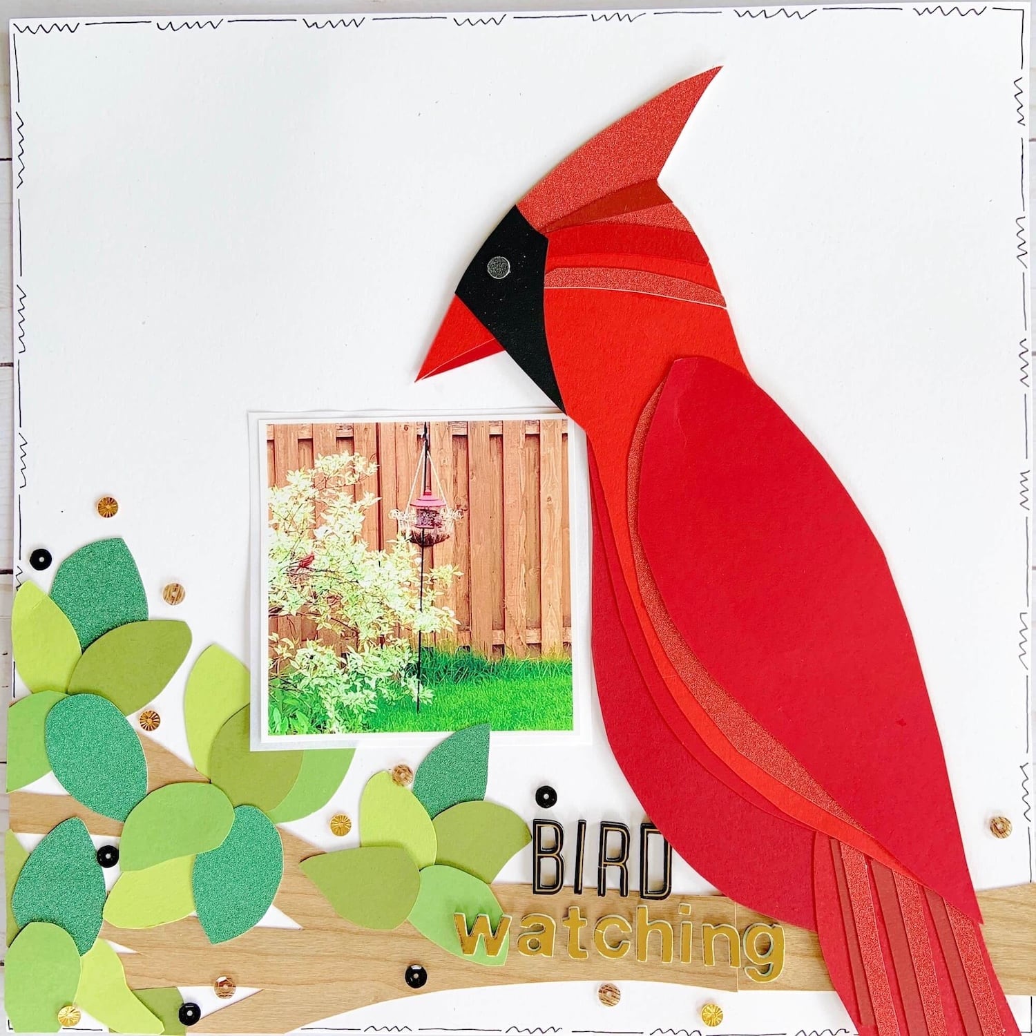 Paper Piecing Cardinal Bird Scrapbook Layout