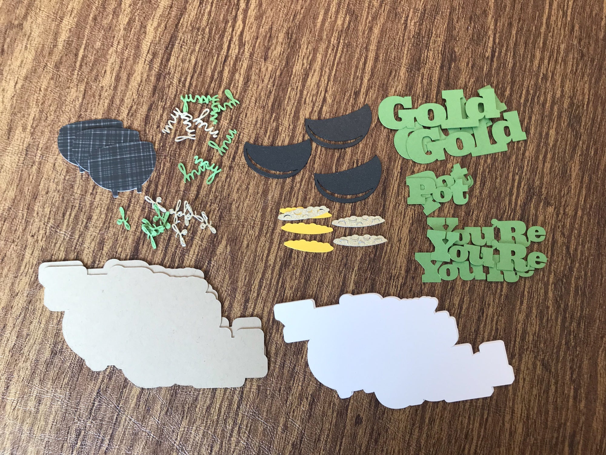 Die cut pieces for Pot of Gold St. Patrick's Day Cards