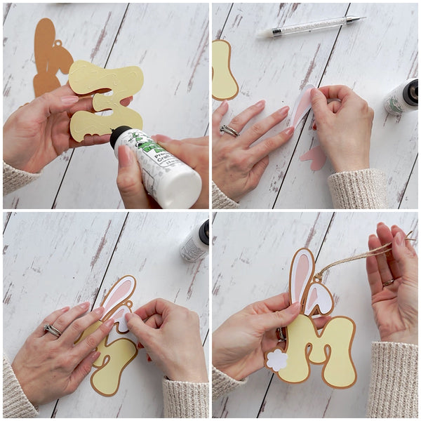 Layering die cuts for Easter Bunny Initial Tags