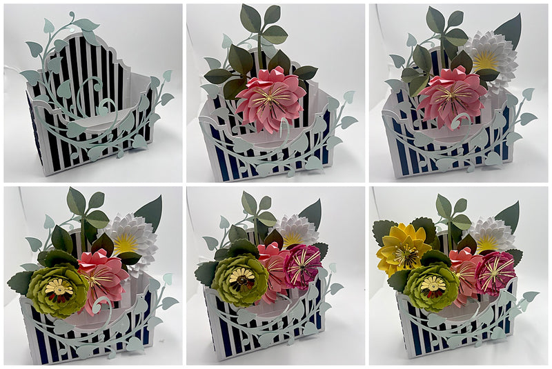 adding flowers and foliage to 3D Flower Bouquet Box Card