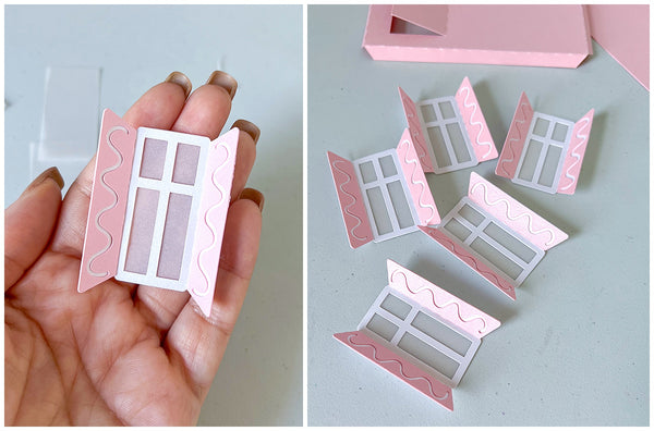 windows of 3D paper gingerbread house