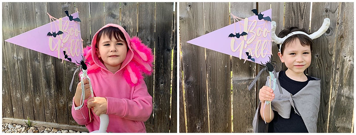 halloween pennants used as a photobooth prop