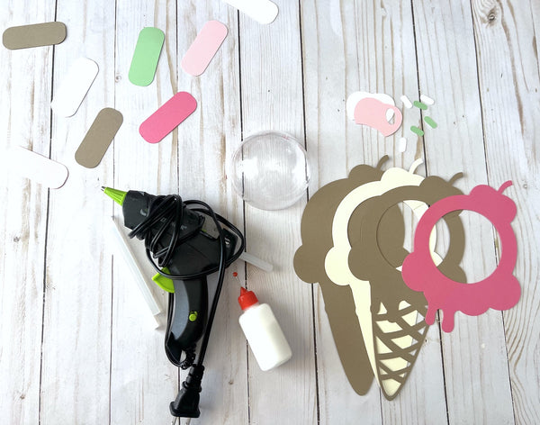 supplies and die cuts for ice cream treat holder