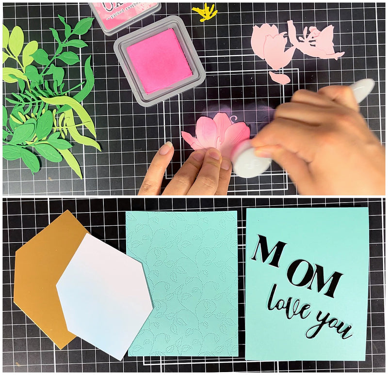 die cut pieces for Mother's Day Love You Flower Card