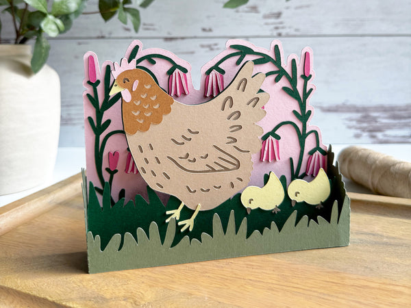 Mama Hen and Chicks pop-up card