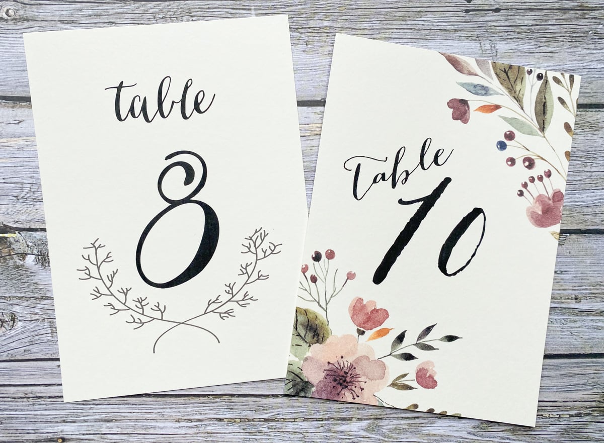 printed graphic table number examples