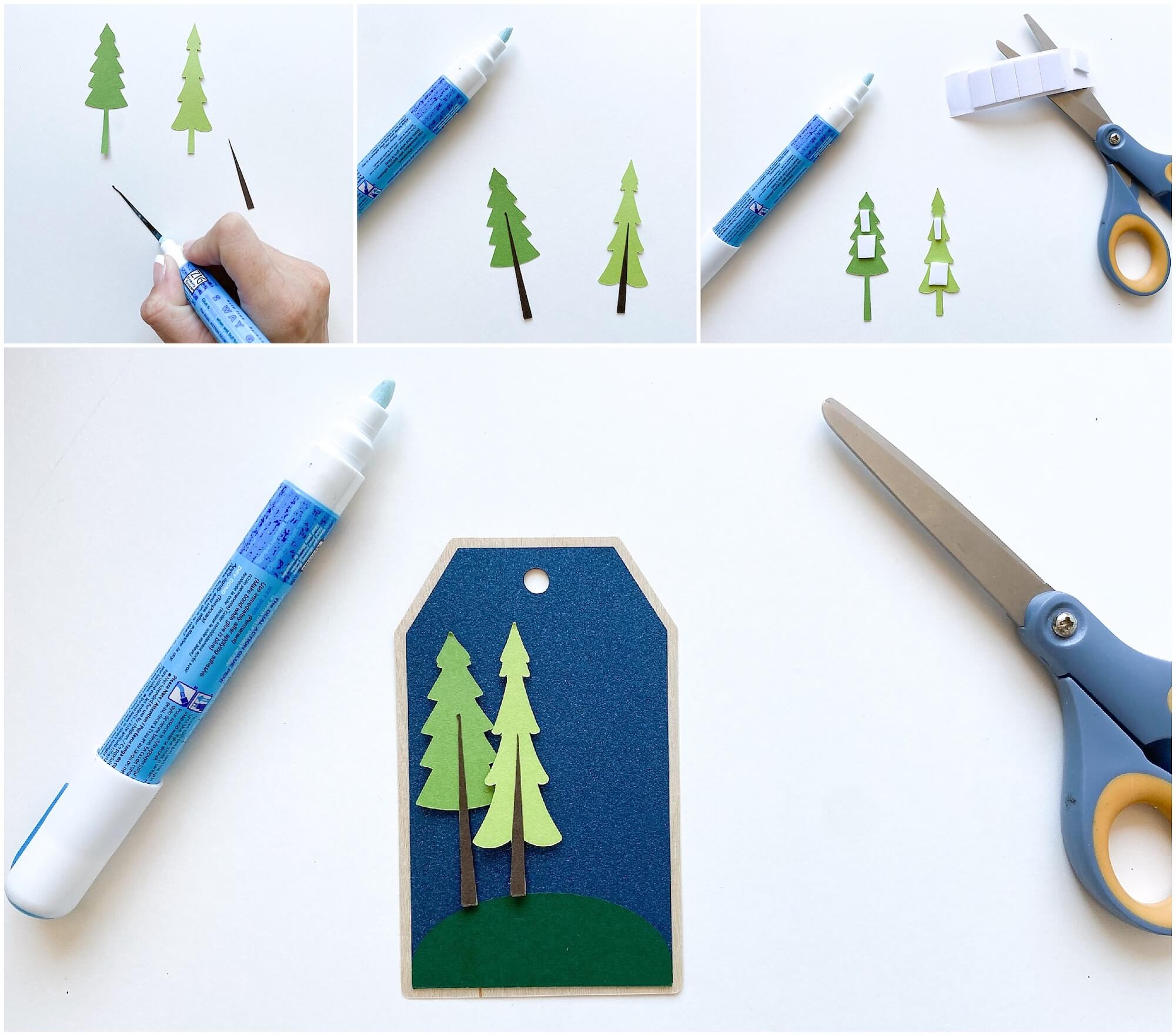Assembling S'mores Tags Paper Tree Pieces