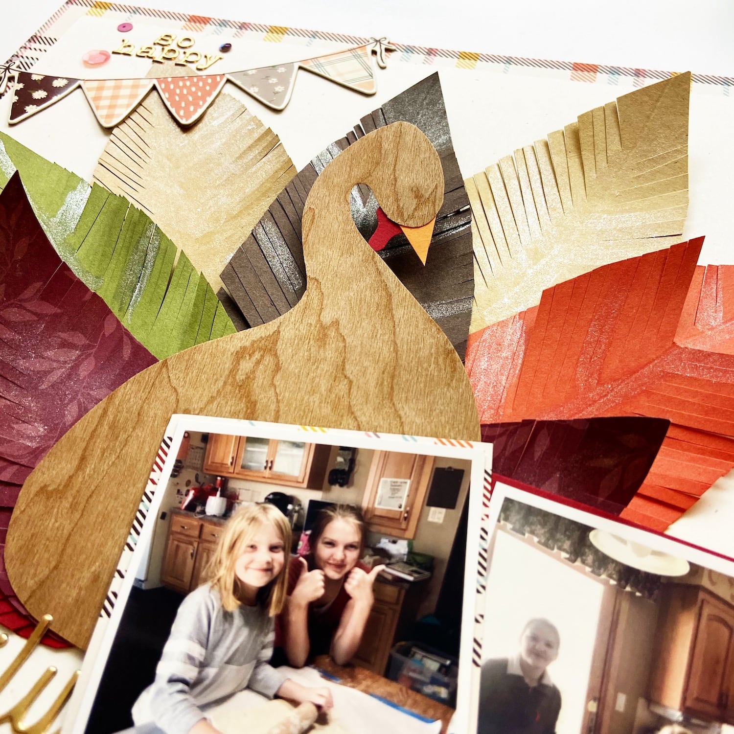 paper feather turkey scrapbook layout