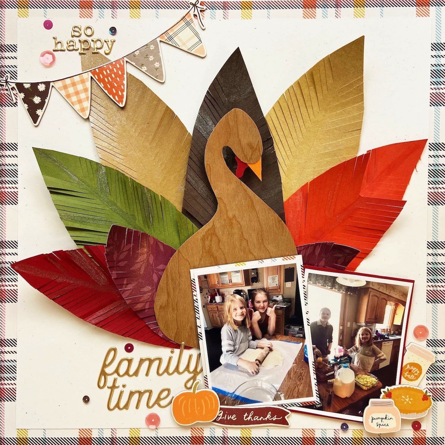 Paper feather turkey scrapbook layout