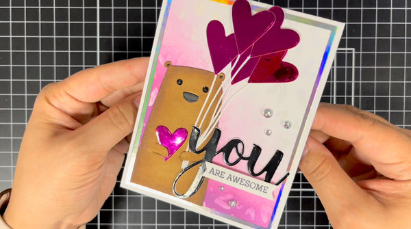 layering die cuts on Valentine's Day bear card