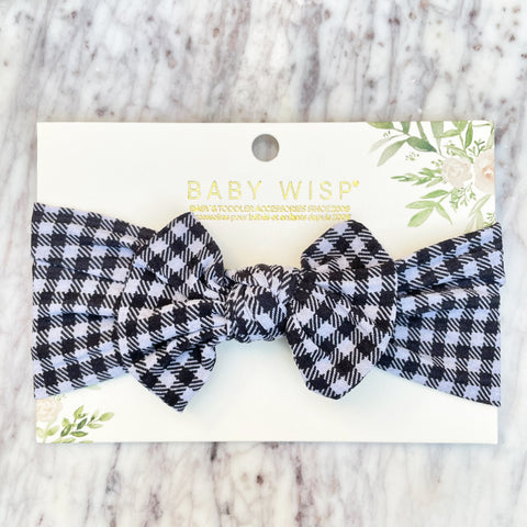 baby wisp baby headband gingham print black white checkered