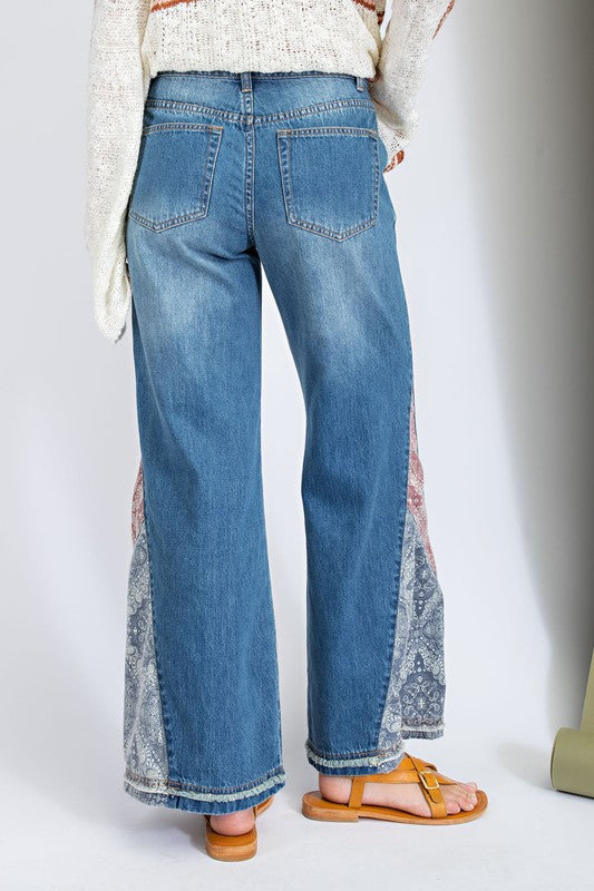 PATCHWORK BELL BOTTOM WASHED PANTS