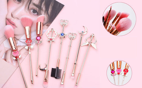A set of makeup brushes inspired by Sailor Moon.