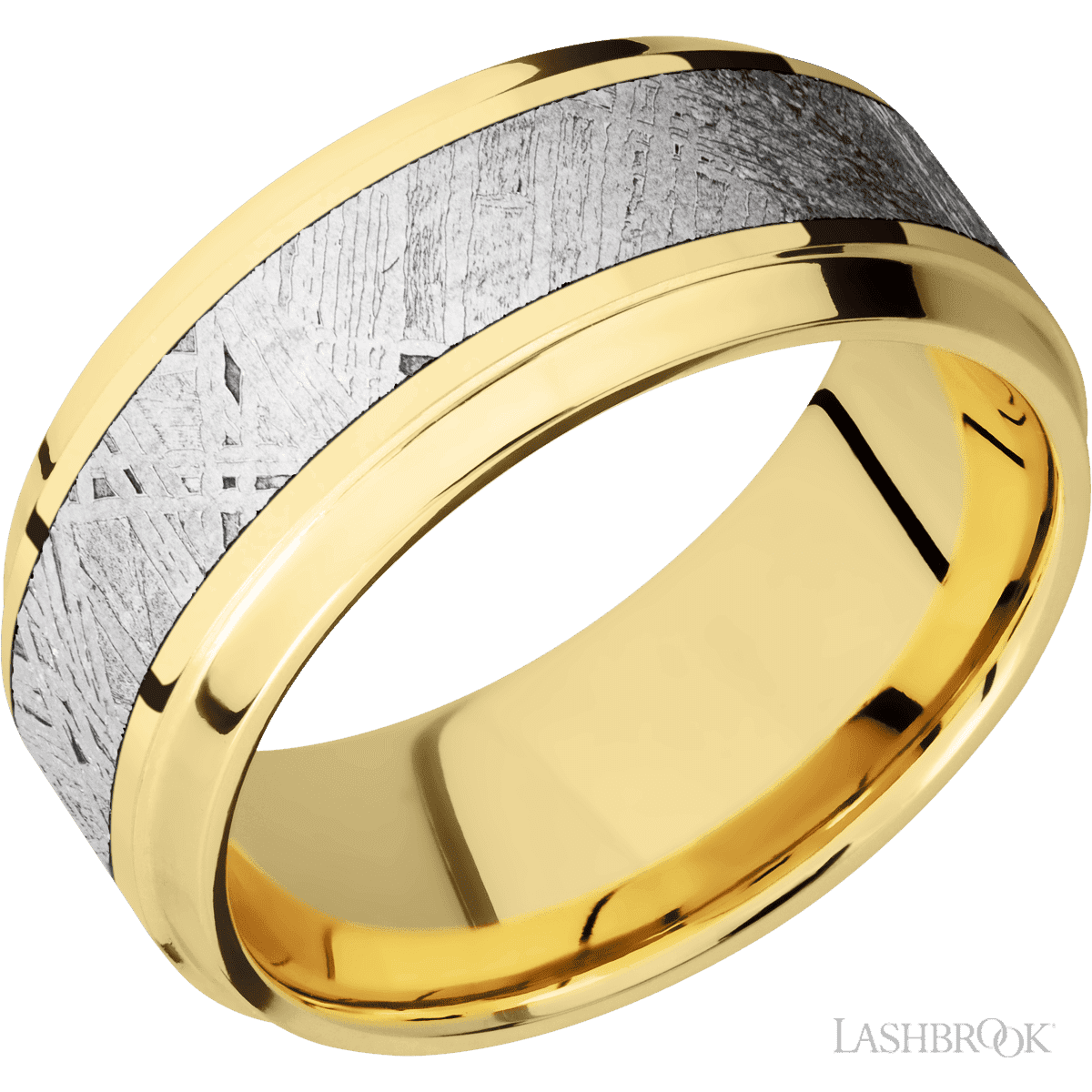 14K Yellow Gold with Polish, Polish Finish and Meteorite Inlay - 9MM