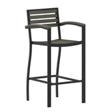 Lark Outdoor Faux Wood Poly Resin Bar Height Stools with Arms